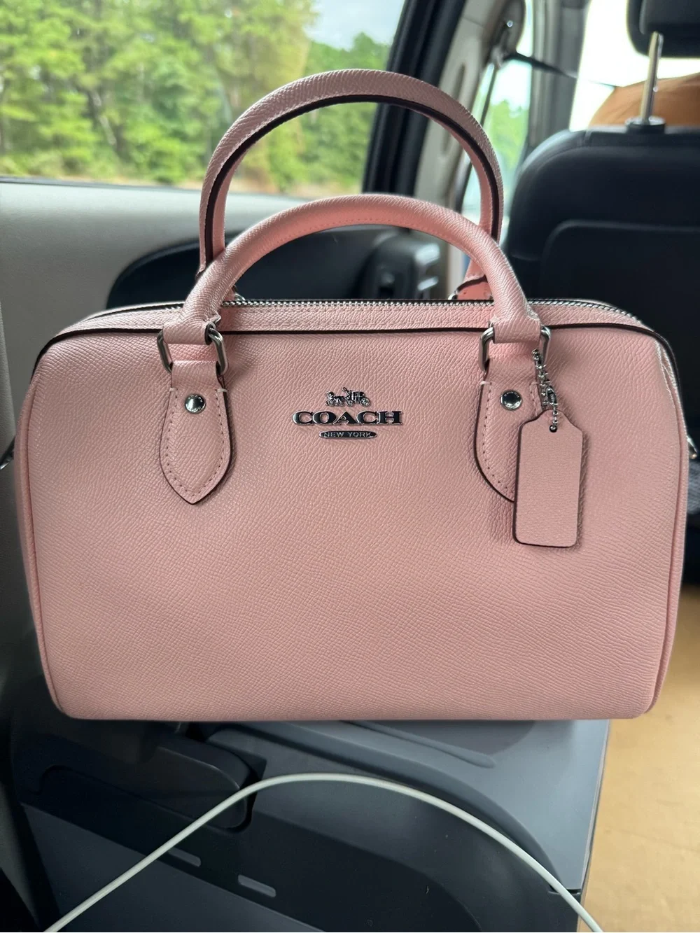 Coach Pink Rowan Saffiano Leather Satchel with Silver Hardware
